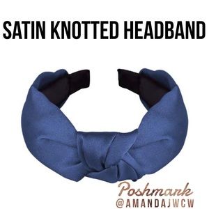 Silk Cross Knot Twist Headband - Deep Blue - 1”
